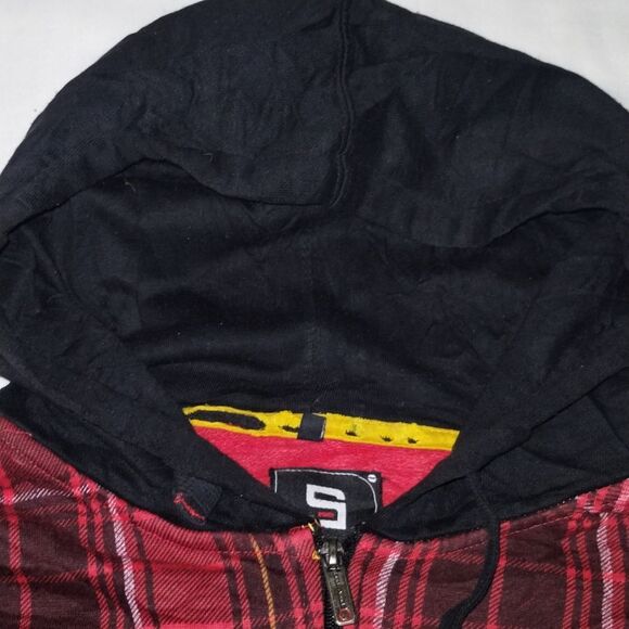 Y2K Southpole Red Plaid Hoodie with Black Accents - Picture 4 of 7